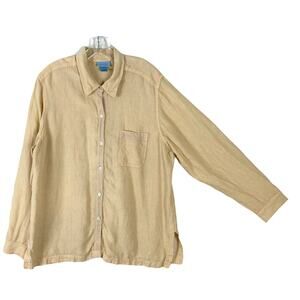 NWOT SIGRID OLSEN Shirt Women XL Yellow Linen Pearl ButtonUp Long Sleeve Pocket